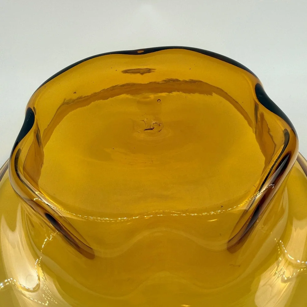 Blenko 8512 Amber Hand Blown Art Glass Pedestal Centerpiece Bowl